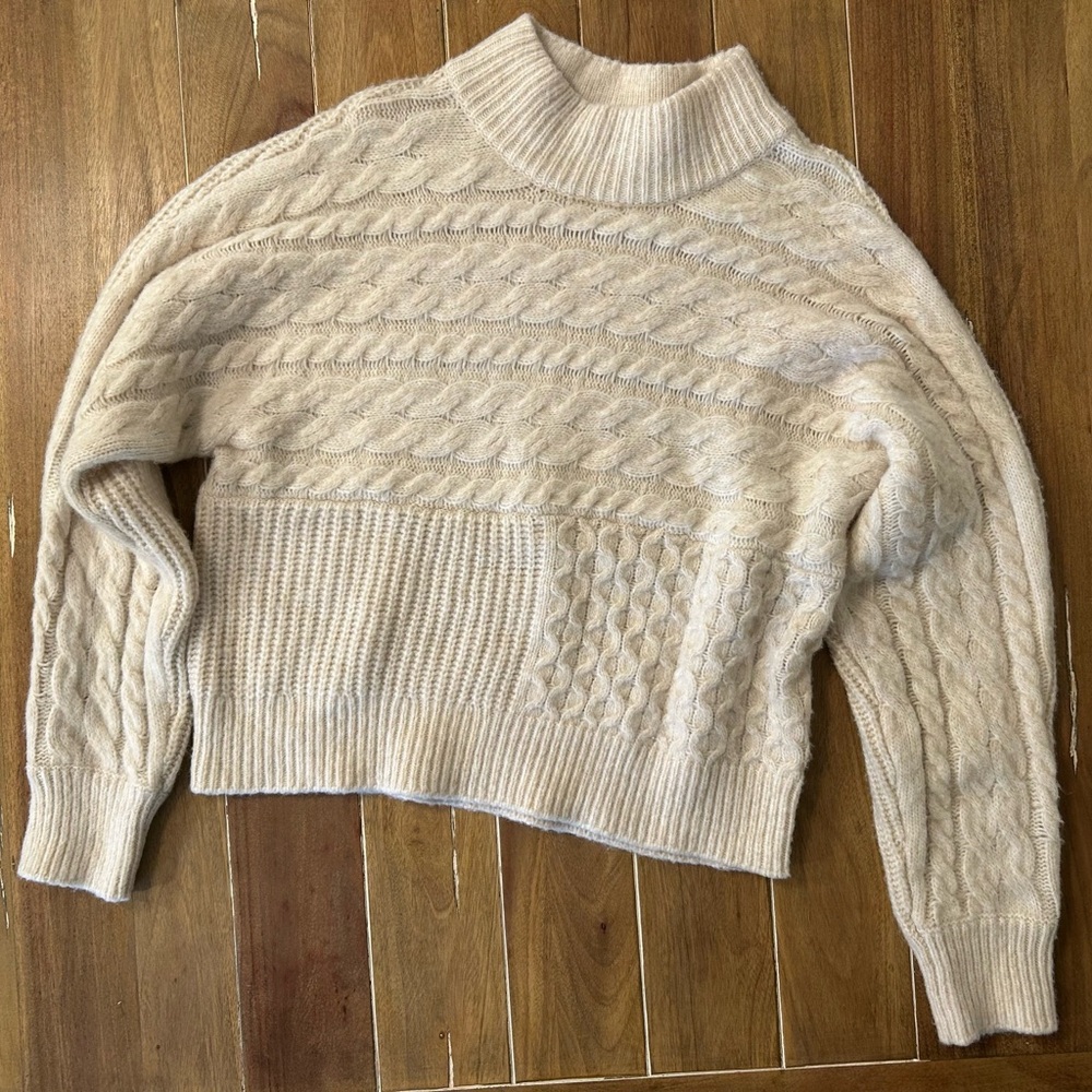 Witty‎ Fox Cream Cable Knit Mock Neck Sweater Womens Medium Mixed Knit Pullover